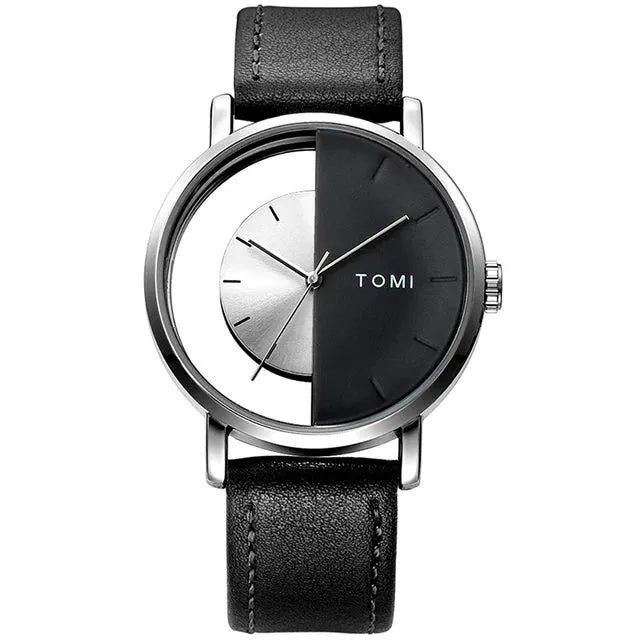 TOMI T-080 Unisex Watch Half Transparent Leather Strap