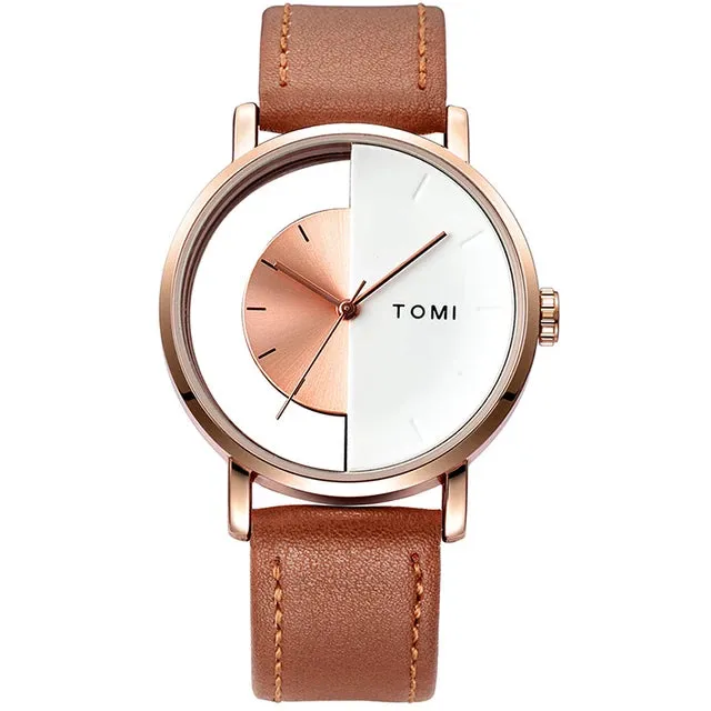 TOMI T-080 Unisex Watch Half Transparent Leather Strap