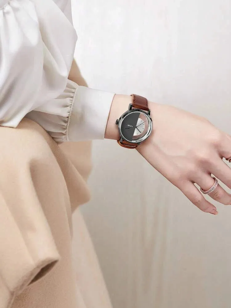 TOMI T-080 Unisex Watch Half Transparent Leather Strap