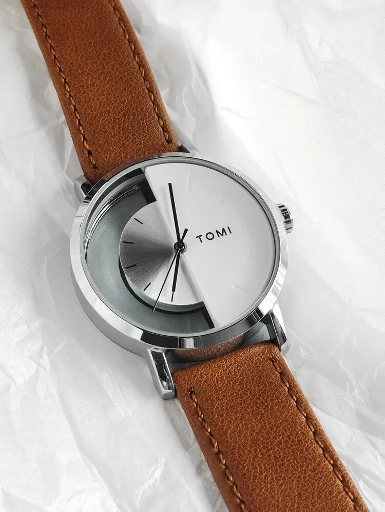 TOMI T-080 Unisex Watch Half Transparent Leather Strap