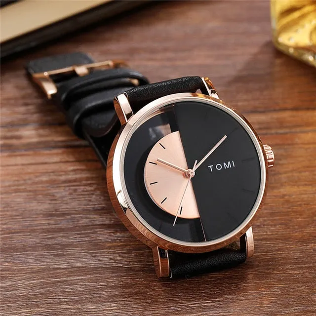 TOMI T-080 Unisex Watch Half Transparent Leather Strap