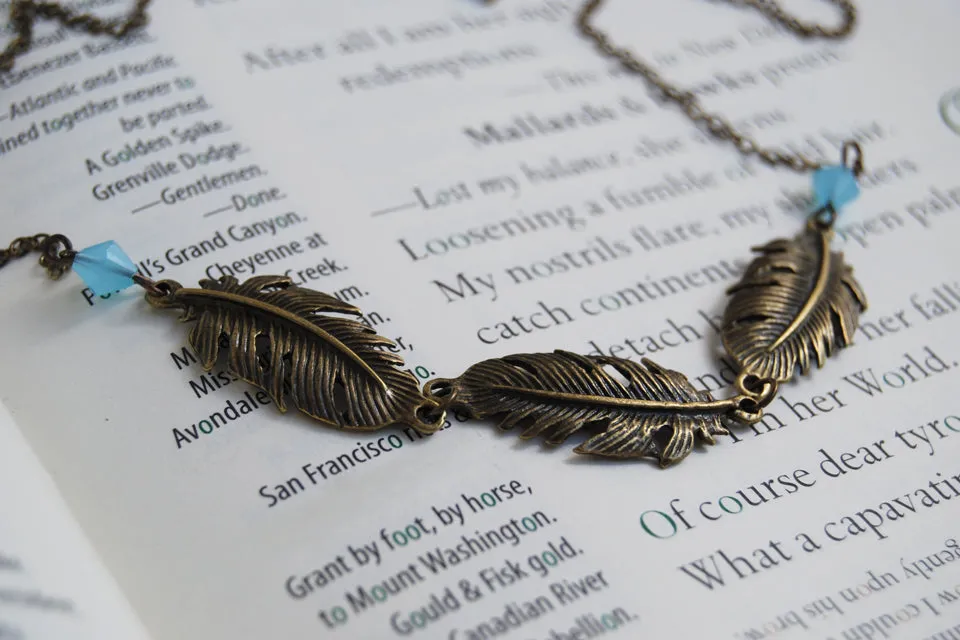 Triple Brass Feather Necklace