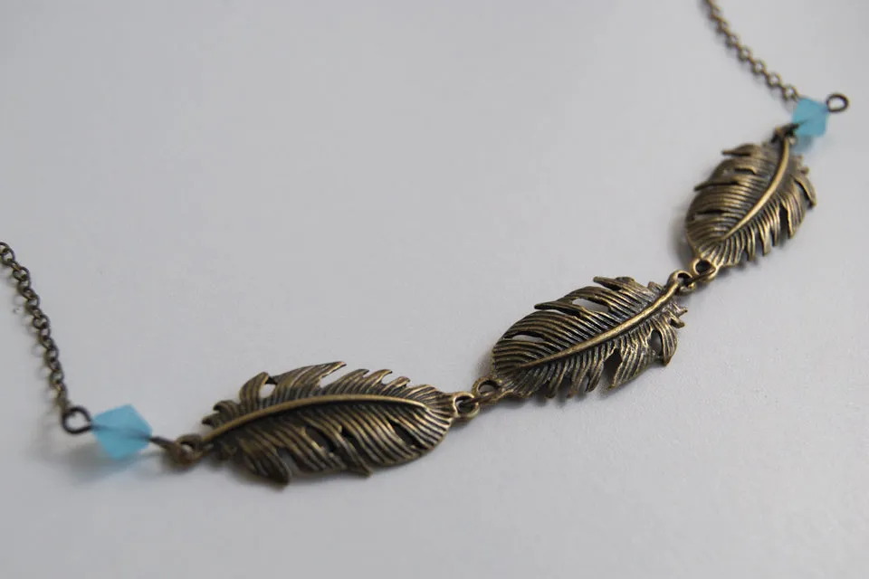 Triple Brass Feather Necklace