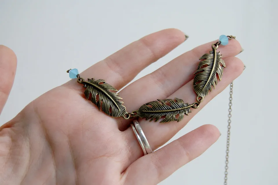 Triple Brass Feather Necklace