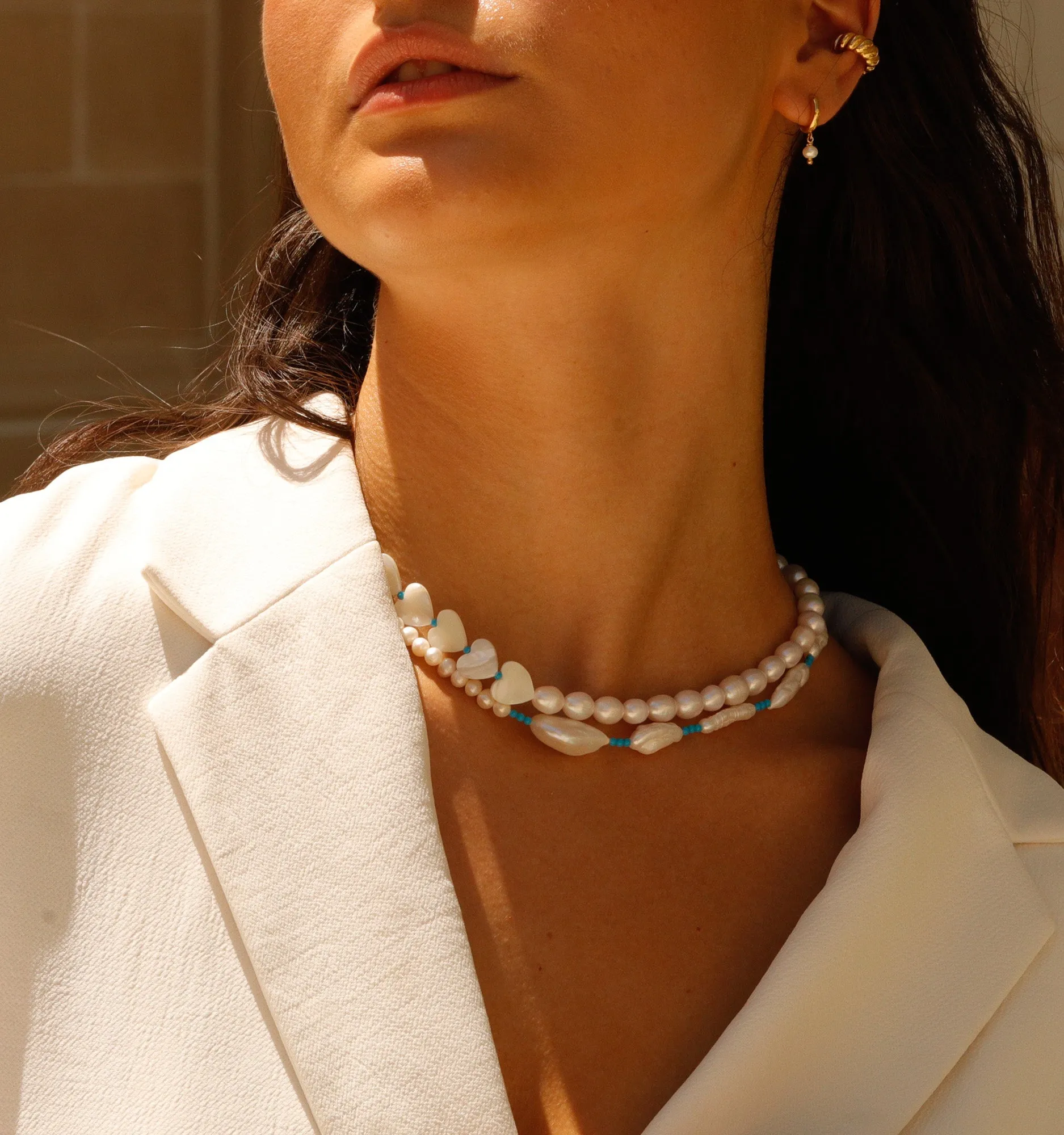 Turquoise & Pearl Choker Necklace