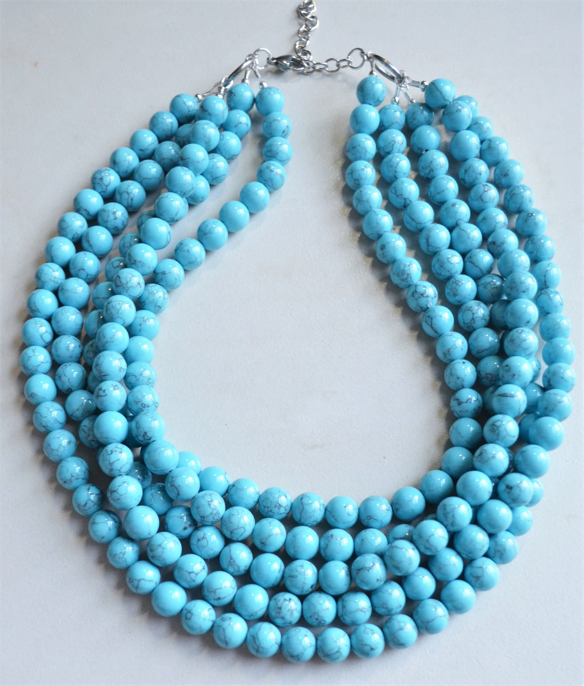 Turquoise Blue Howlite Stone Chunky Multi Strand Statement Necklace - Alana