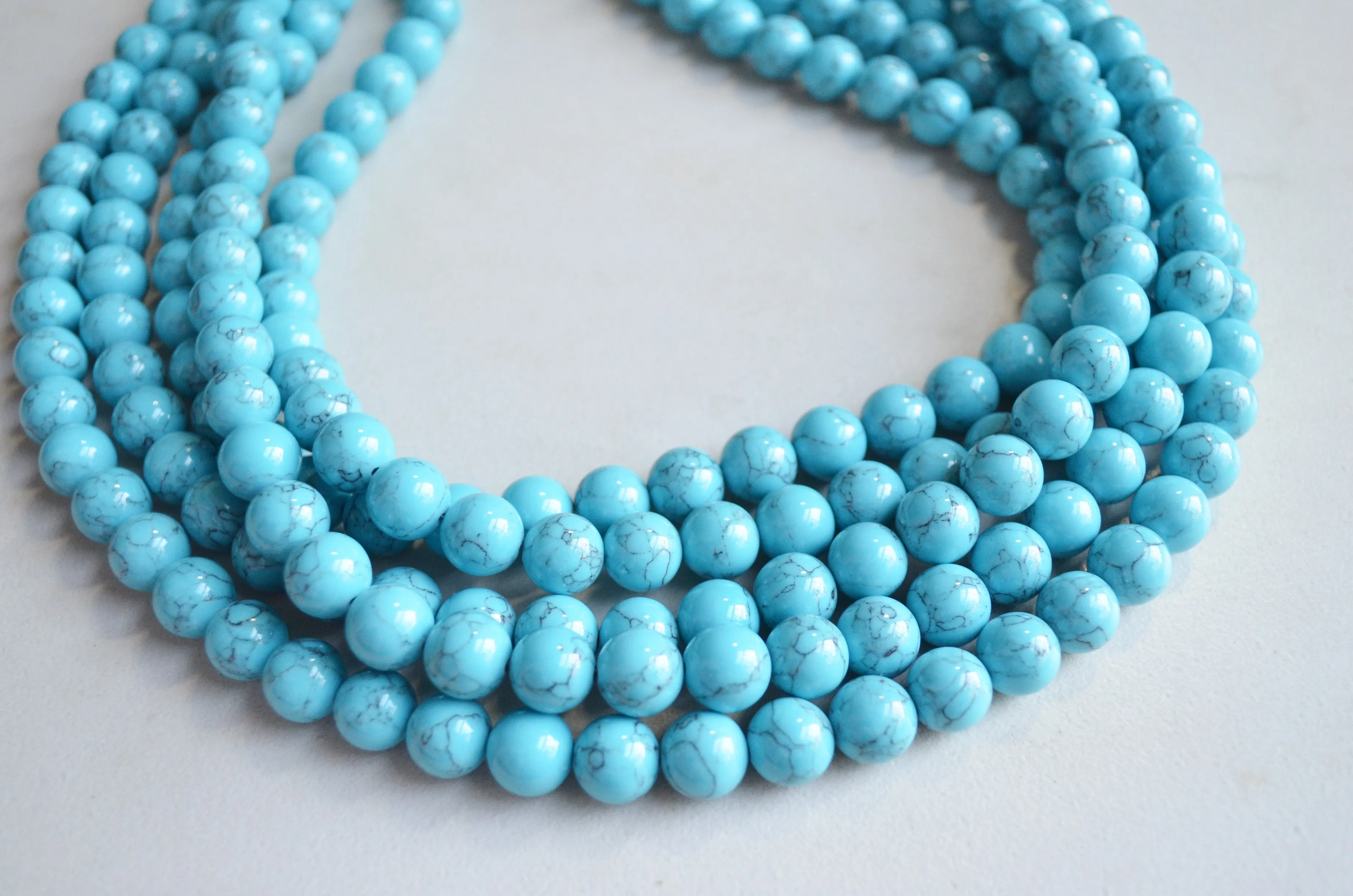 Turquoise Blue Howlite Stone Chunky Multi Strand Statement Necklace - Alana