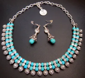 Turquoise Flowers Necklace and Earings