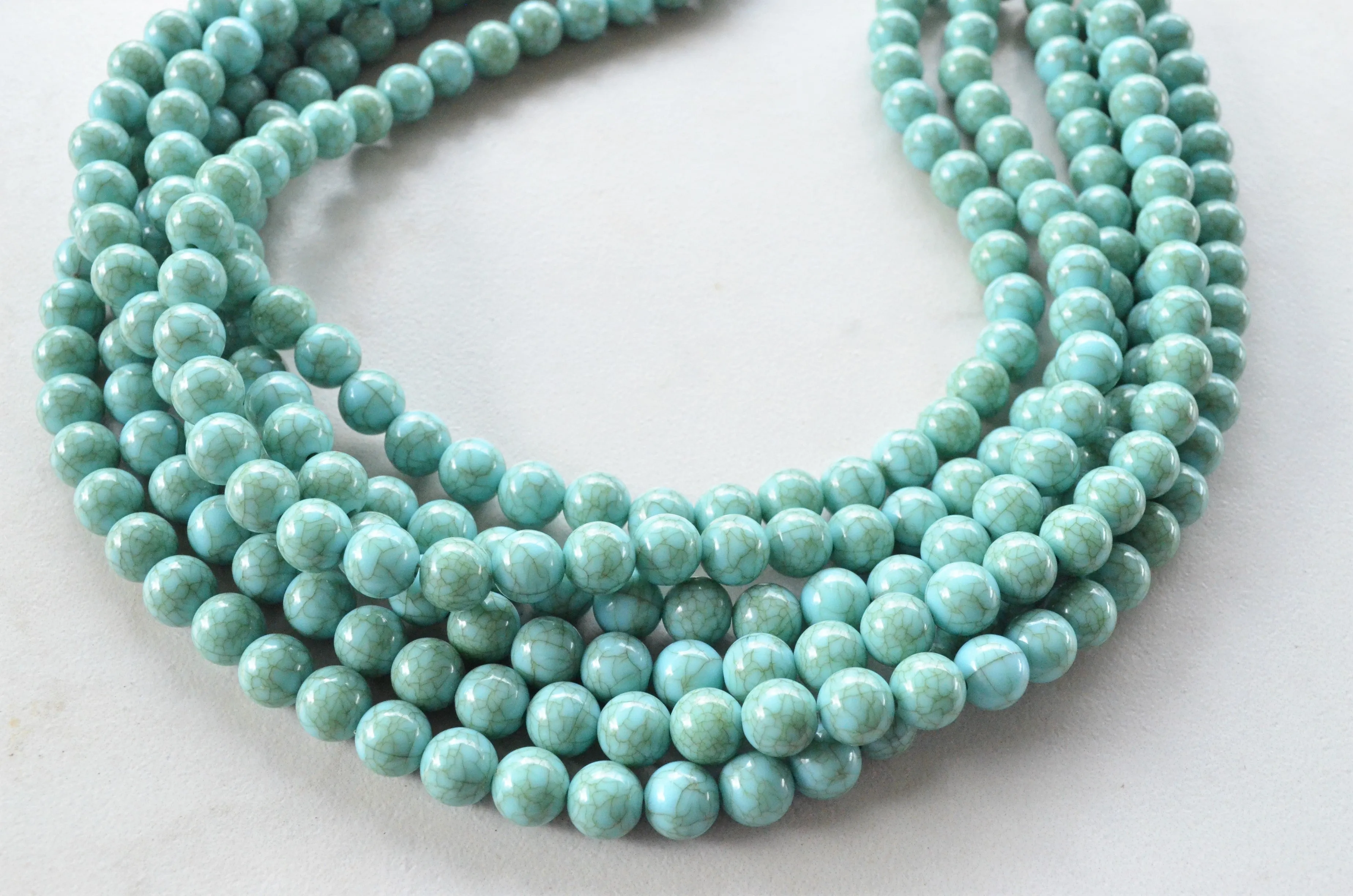 Turquoise Green Acrylic Lucite Bead Chunky Multi Strand Statement Necklace - Alana