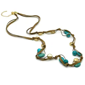 Turquoise Jasper Matte Gold Bronze Suede Layer Necklace