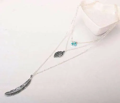 Turquoise Leaf Feather Multi-Layer Necklace