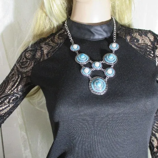 Turquoise Pearl & Silver Boho Multi Charm Necklace