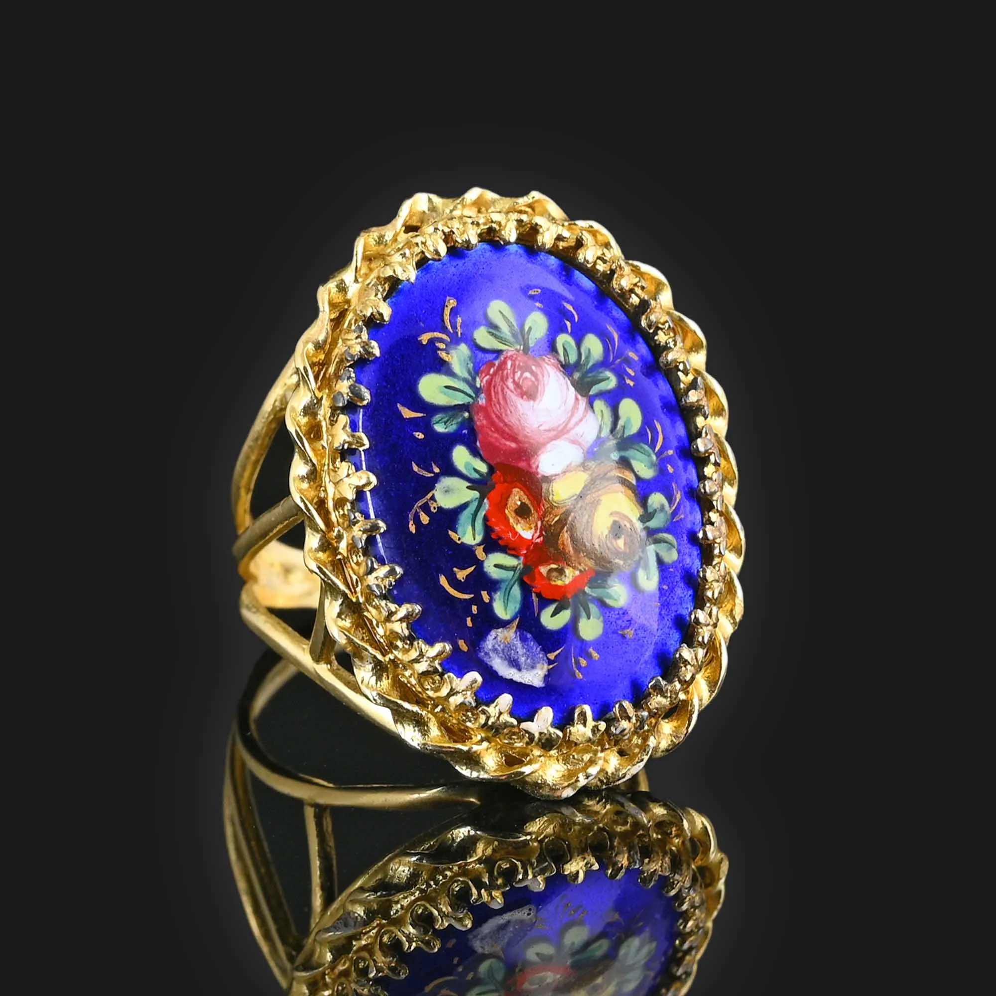 Vintage 14K Gold French Enamel Ring