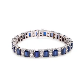 Vintage 25 Carats Sapphire Diamond 14k White Gold Bracelet