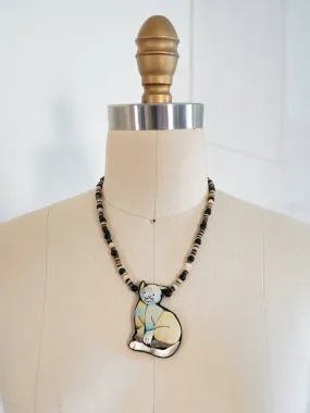 Vintage Cat Abalone Shell Necklace