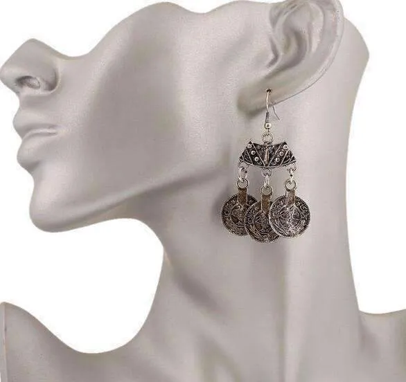 Vintage Persian Coin Dangling Tassel Earrings for Women