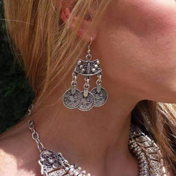 Vintage Persian Coin Dangling Tassel Earrings for Women