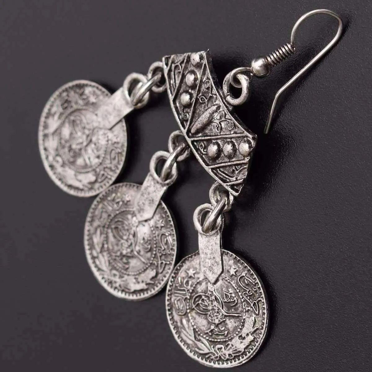 Vintage Persian Coin Dangling Tassel Earrings for Women