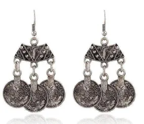 Vintage Persian Coin Dangling Tassel Earrings for Women