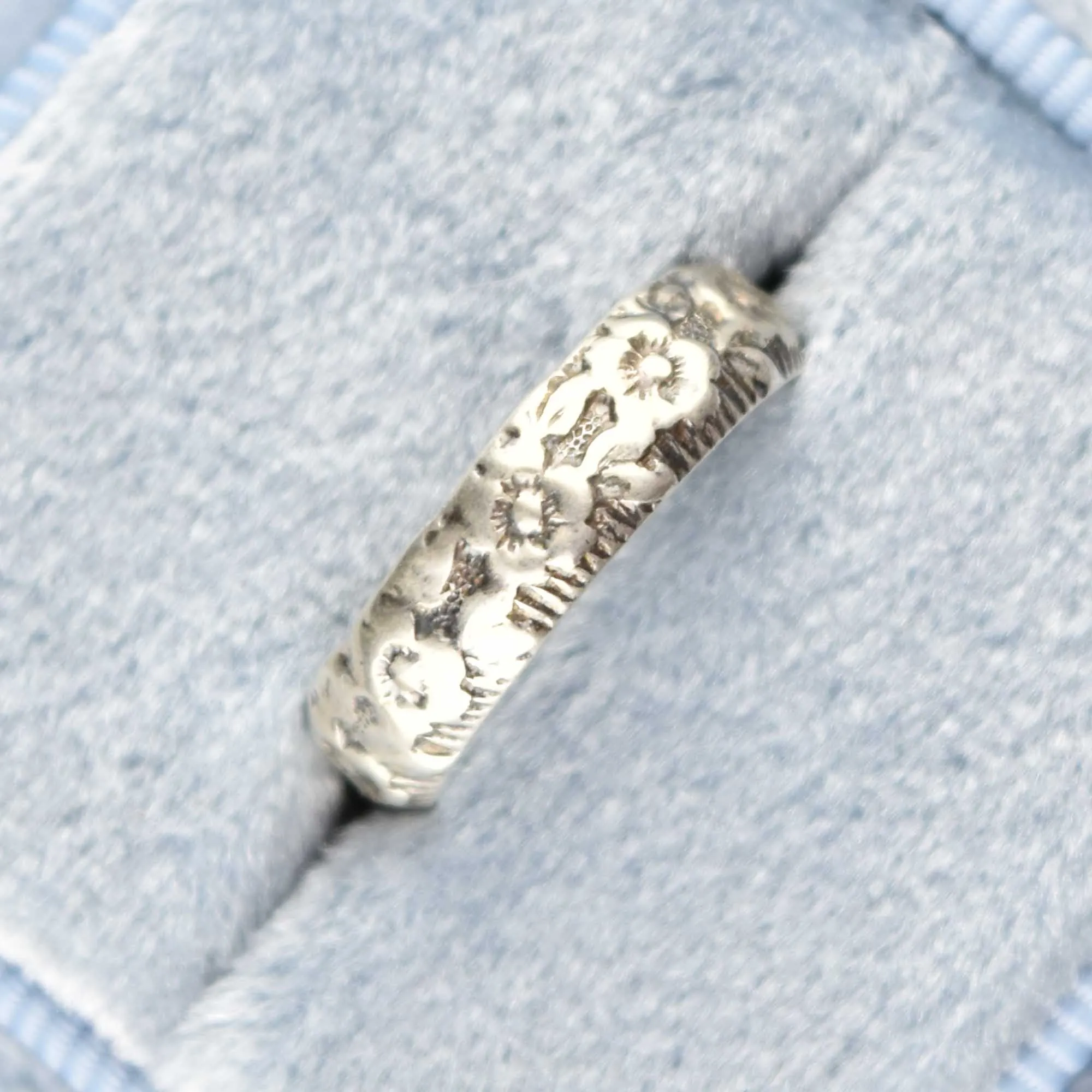 Vintage Silver Carved Forget Me Not Ring, Sz 5.25