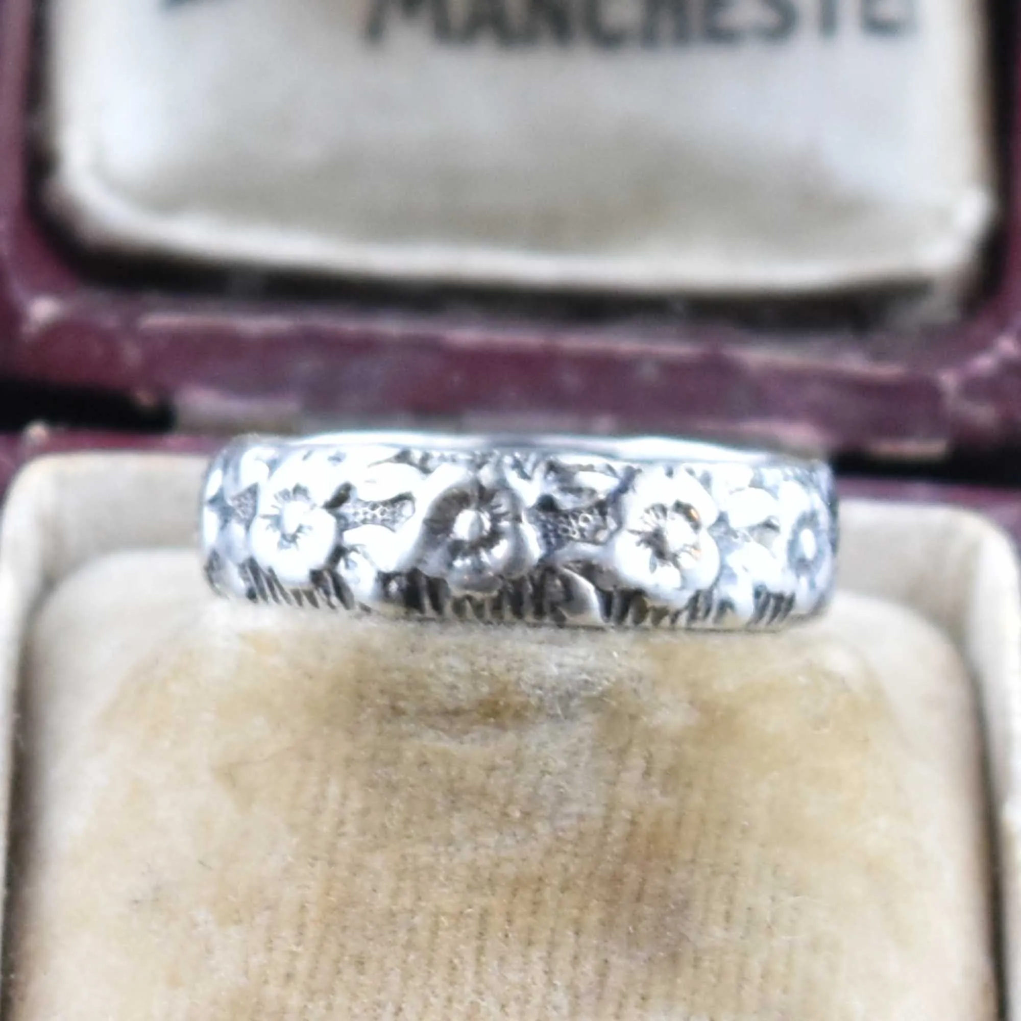 Vintage Silver Carved Forget Me Not Ring, Sz 5.25