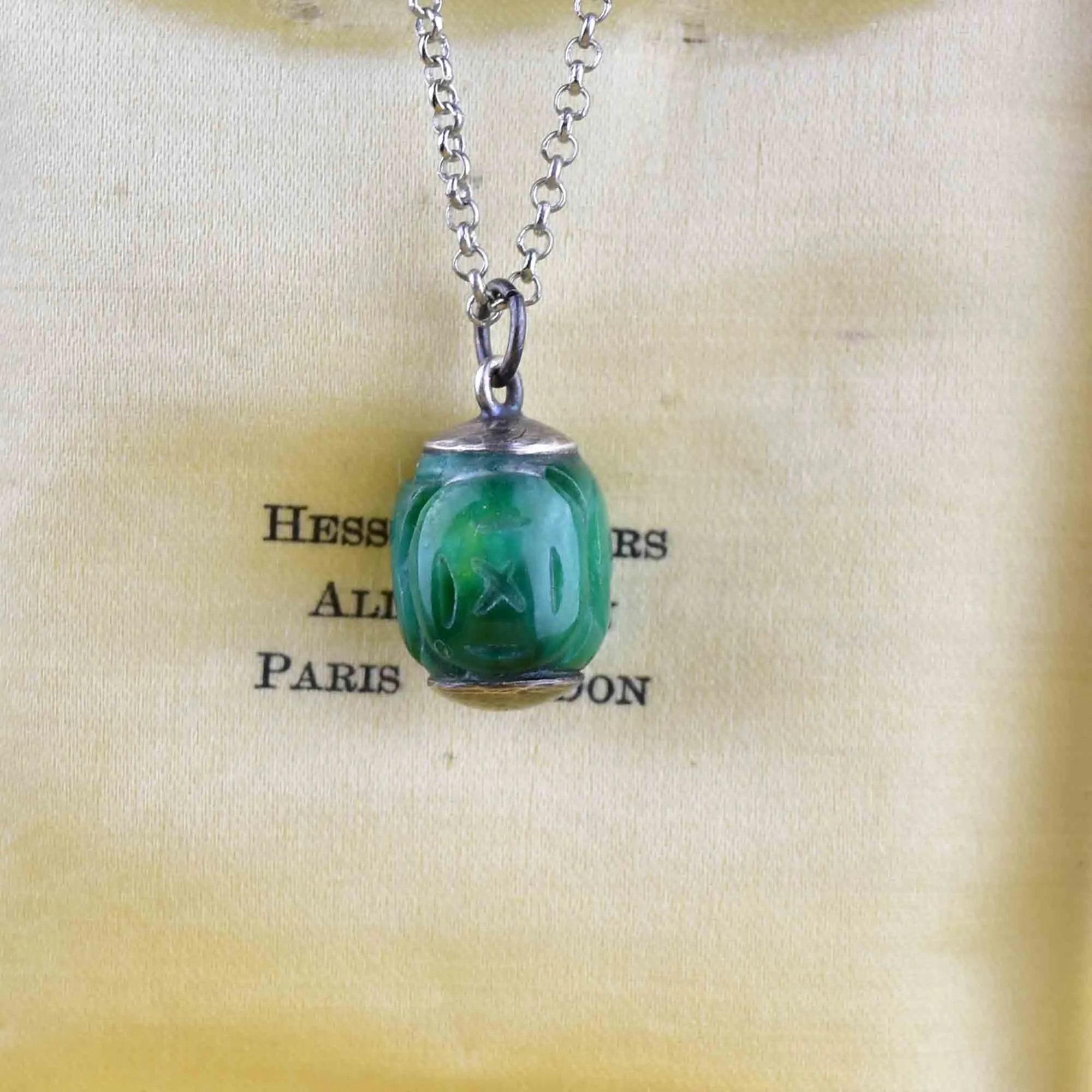 Vintage Silver Carved Jade Lantern Pendant Necklace