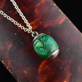 Vintage Silver Carved Jade Lantern Pendant Necklace