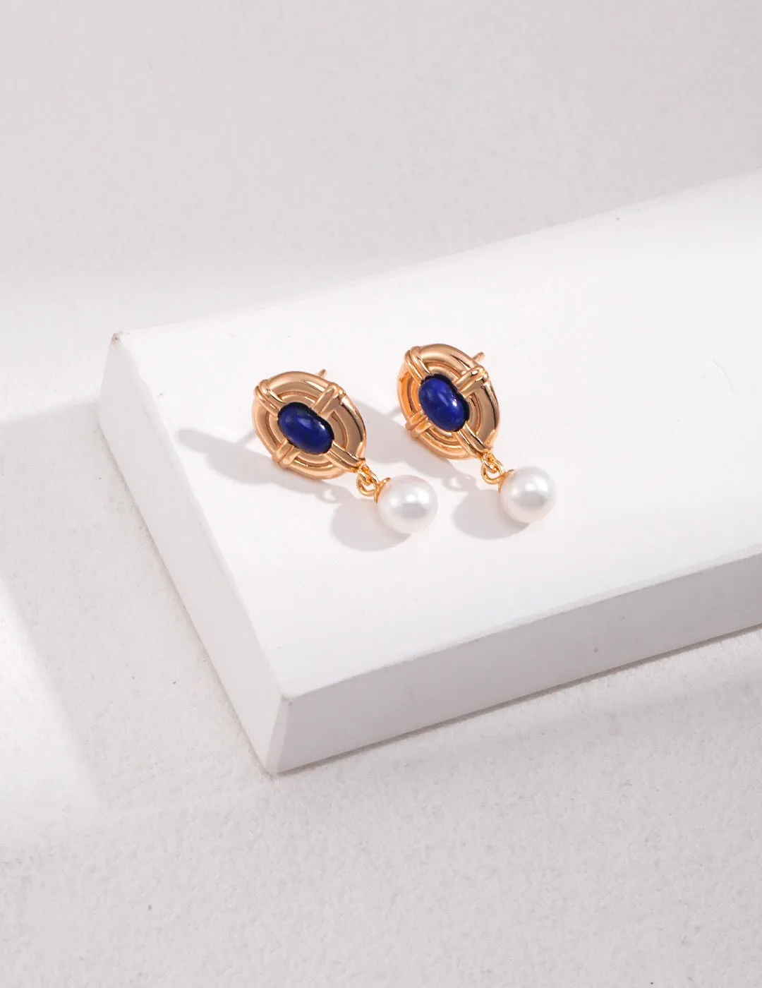 Vintage Style Lapis Lazuli Pearl Earrings