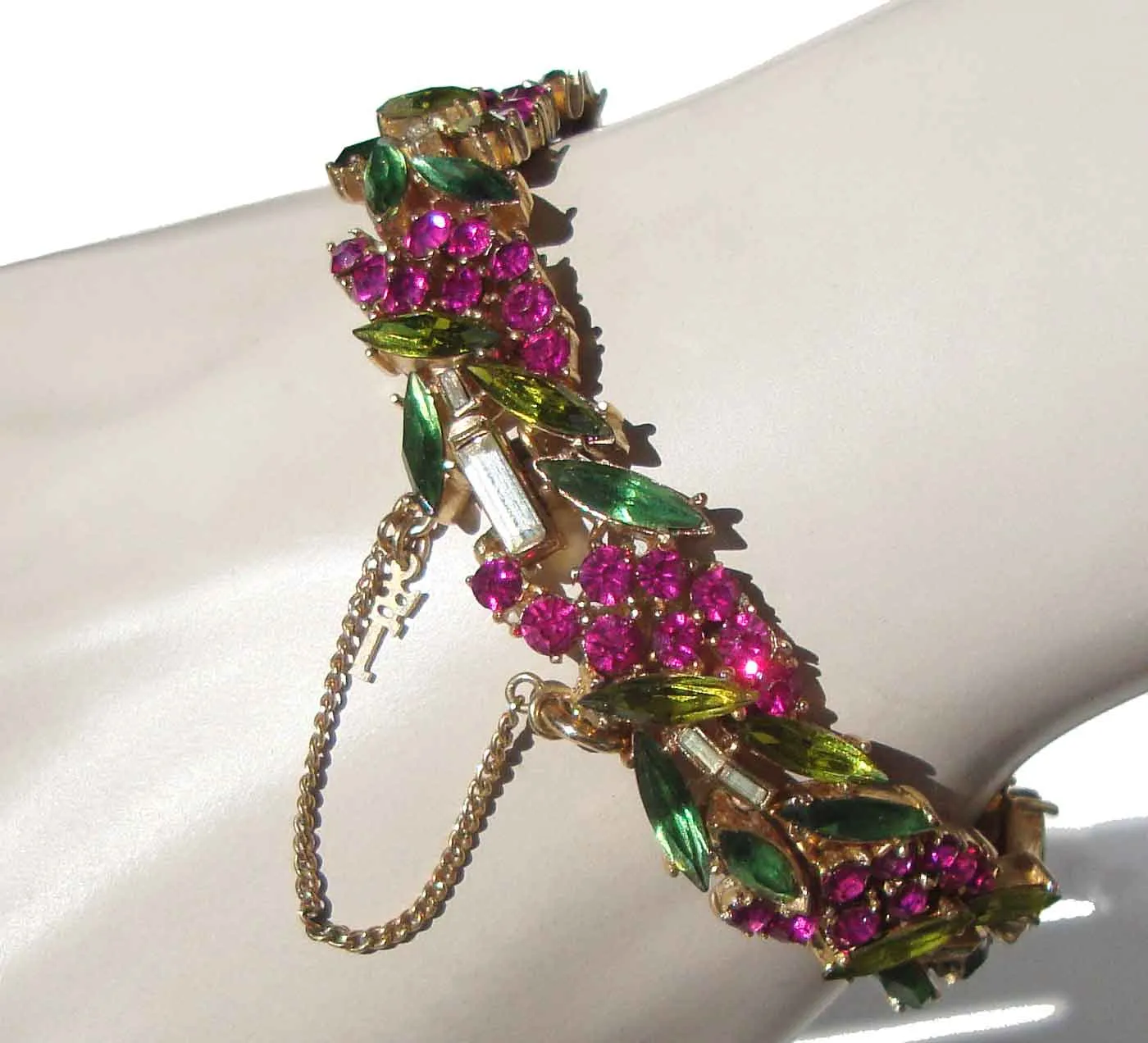 Vintage Trifari Esplanade Alfred Philippe Pink & Green Rhinestone Demi Parure