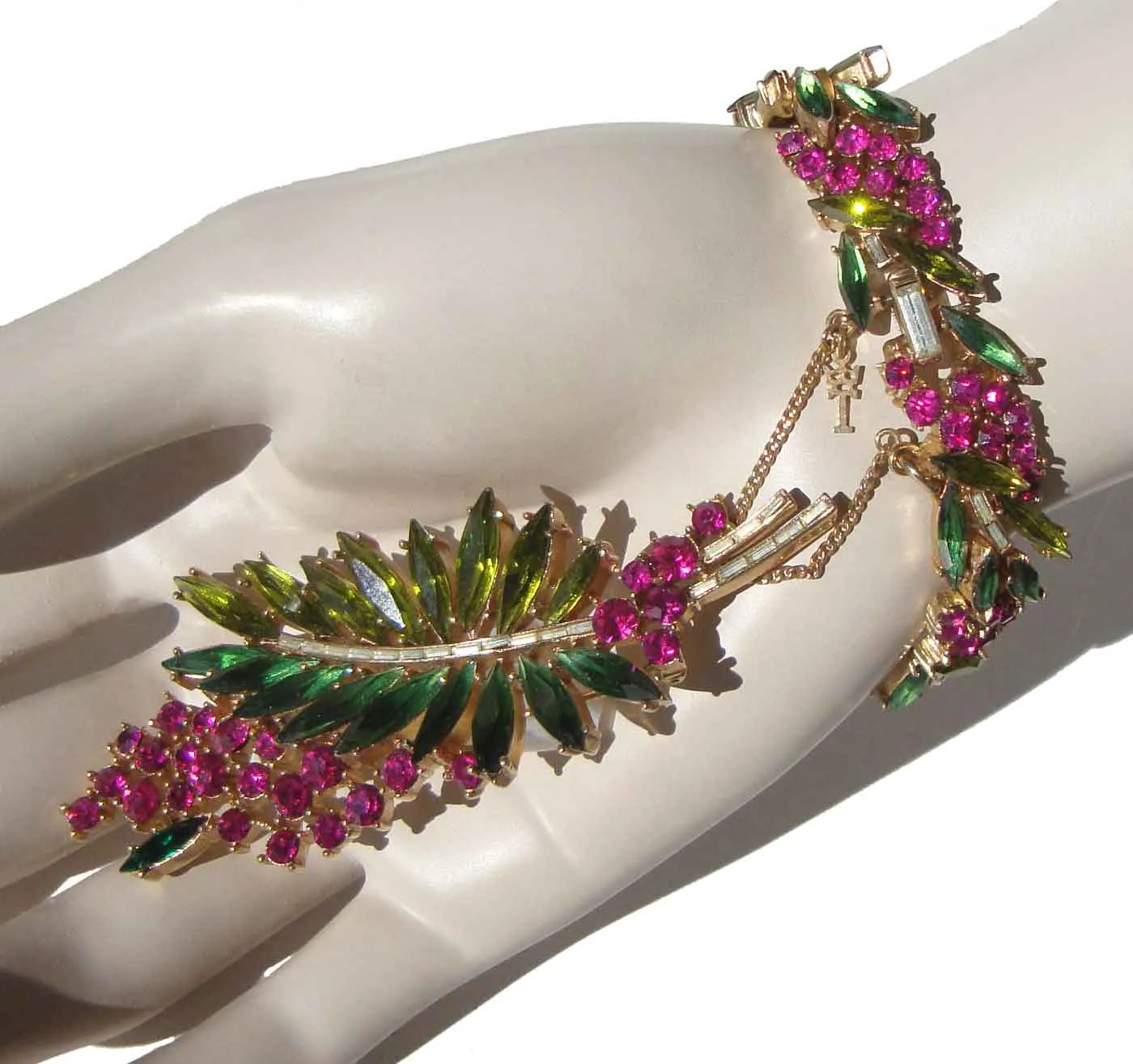 Vintage Trifari Esplanade Alfred Philippe Pink & Green Rhinestone Demi Parure