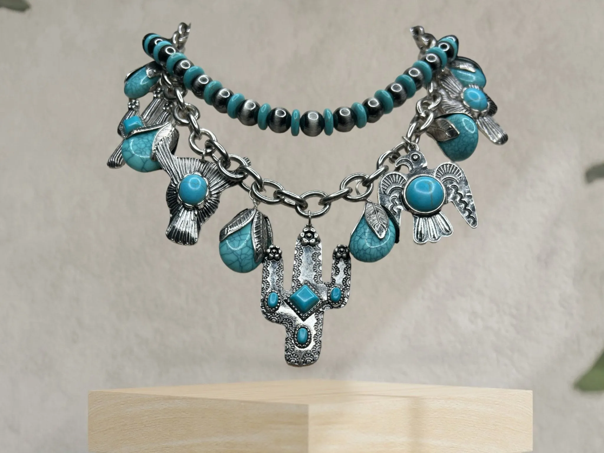 Whiskey Turquoise Western Charm Necklace