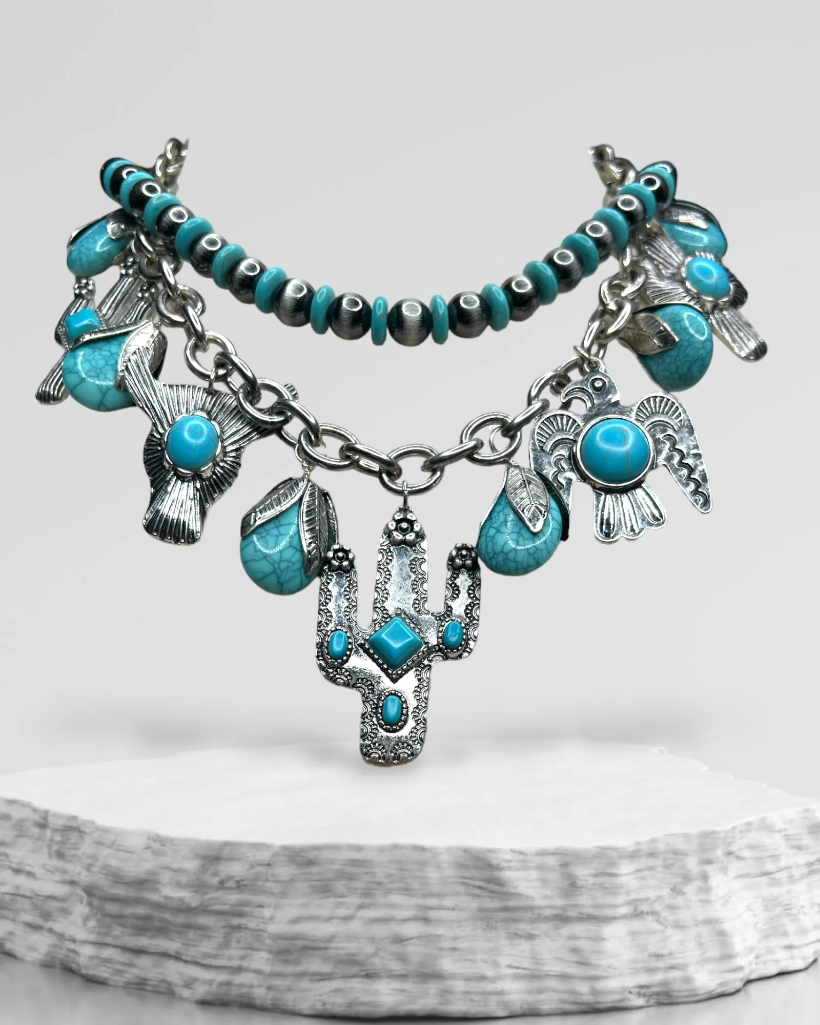 Whiskey Turquoise Western Charm Necklace