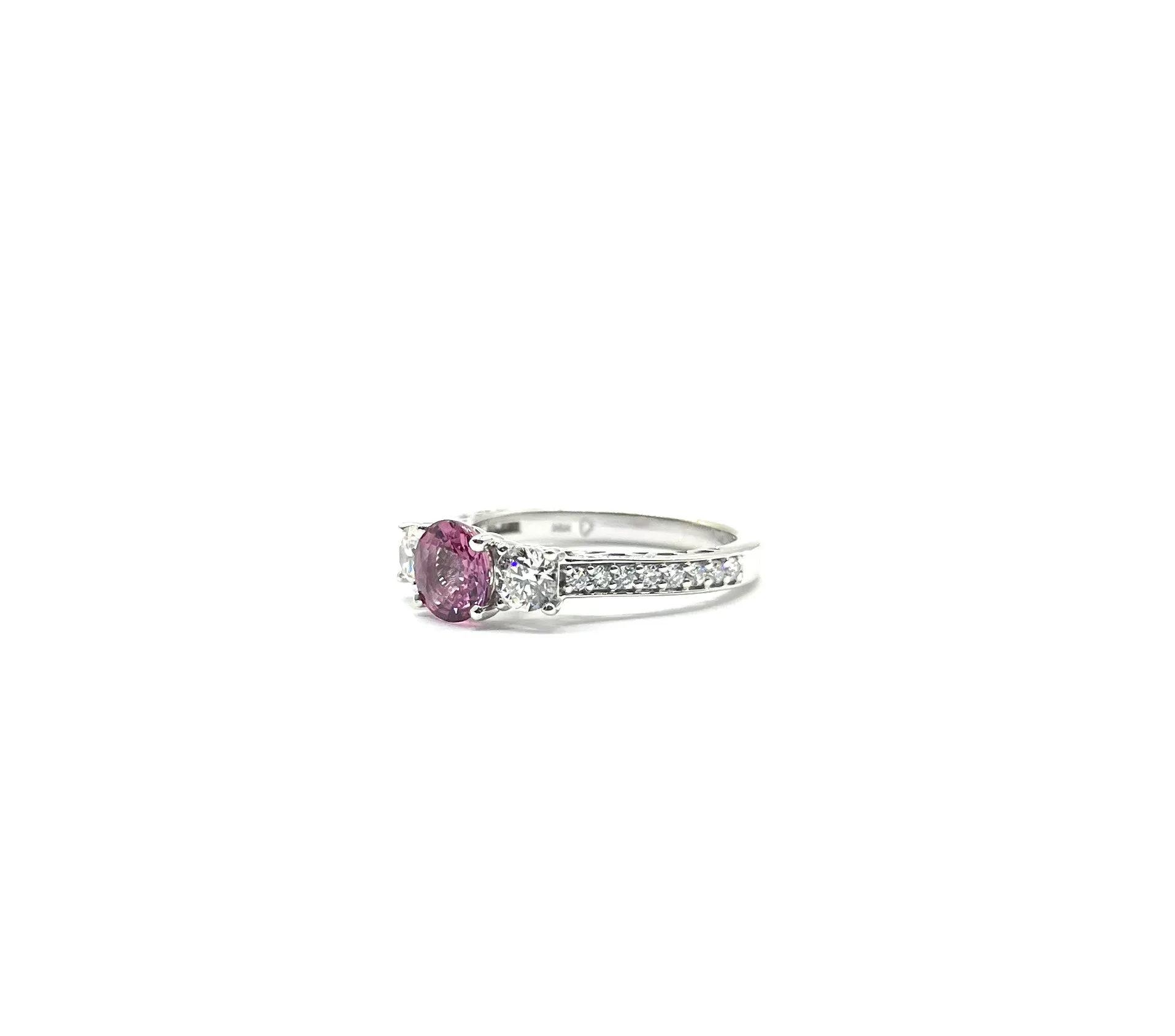 White Gold Pink Sapphire and Diamond 3 Inline Ring