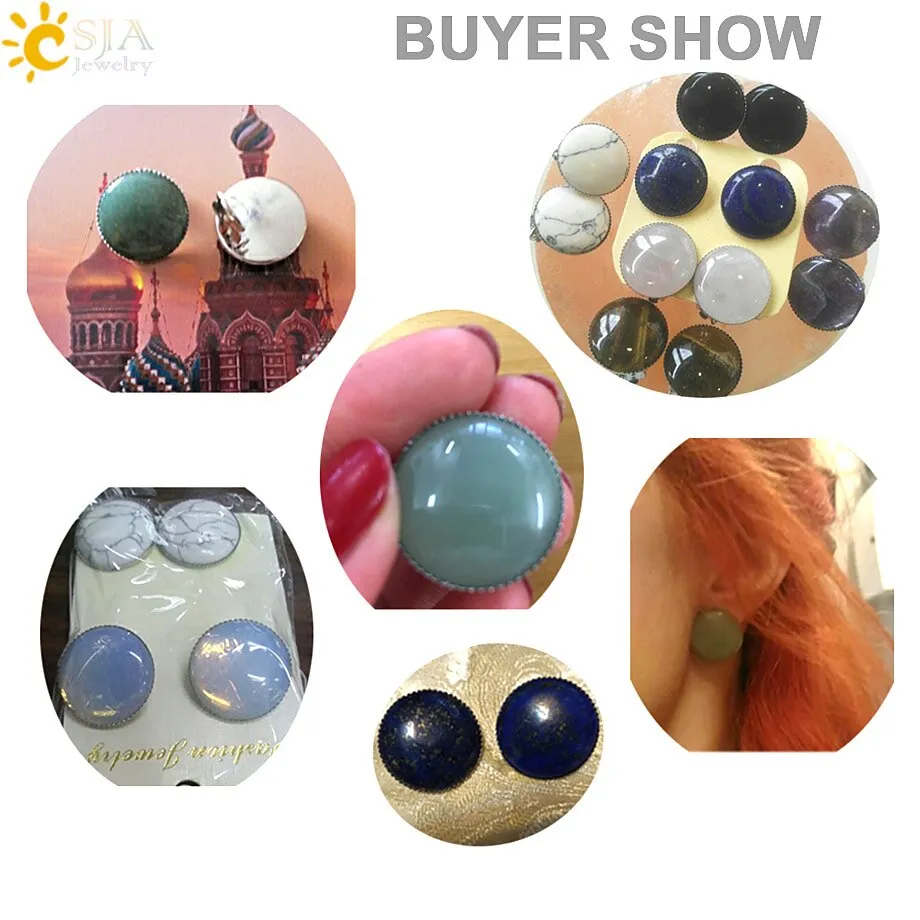 Women Girl Summer Jewelry Round Natural Stone Bead Clip on Earrings