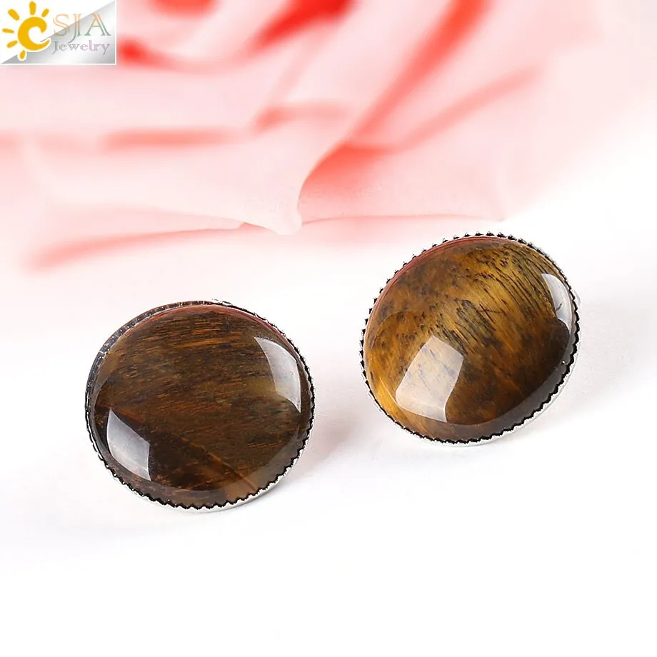 Women Girl Summer Jewelry Round Natural Stone Bead Clip on Earrings