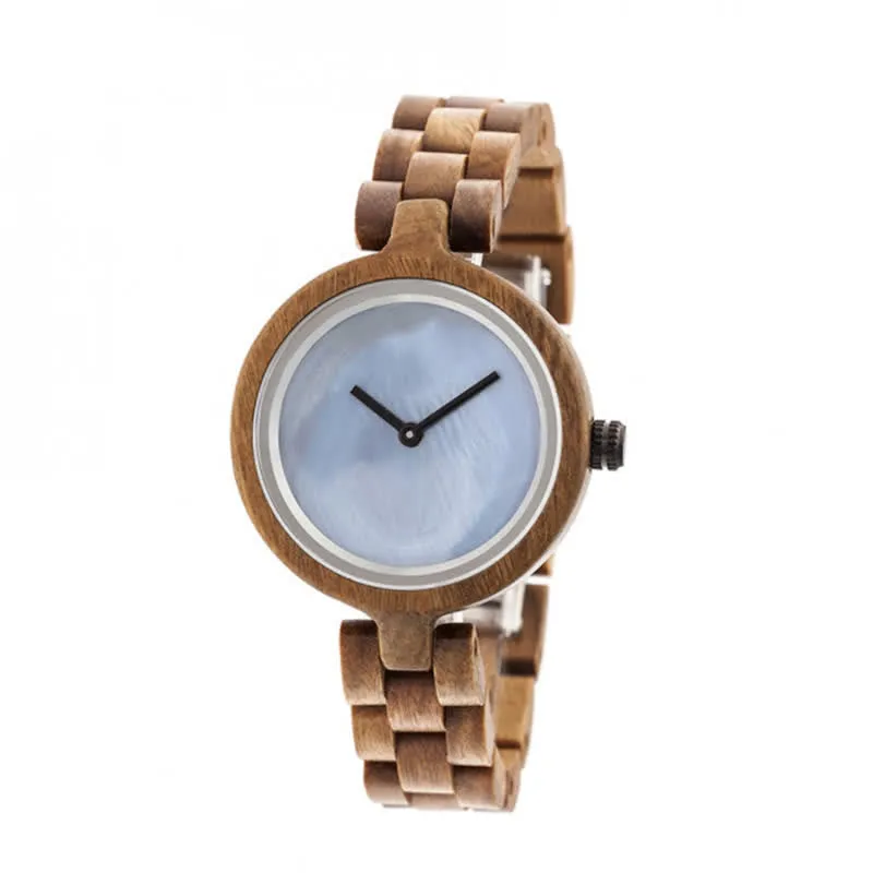 Women's Simple Elegant Style Shell Dial Wooden Watch