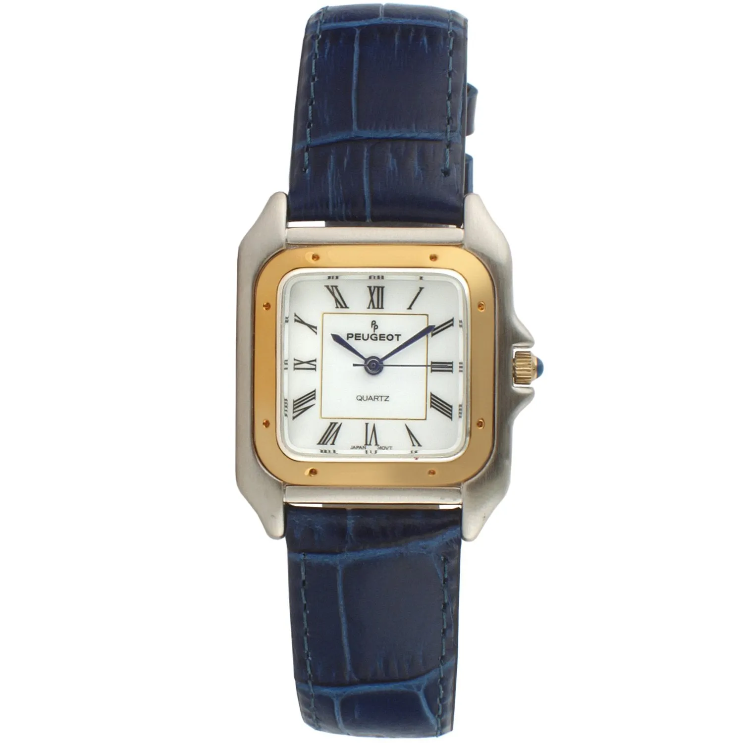 Women's Watch 36mm Square Tank Shape Blue Leather Strap Watch