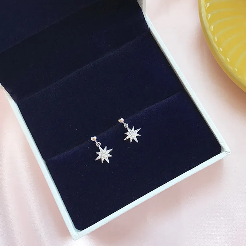 Zircon Eight-star Pendant Silver Studs Earrings for Women