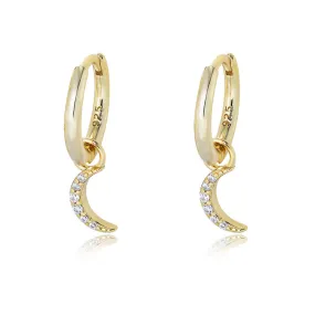 Zircon Moon Pendant Silver Hoop Earrings for Women