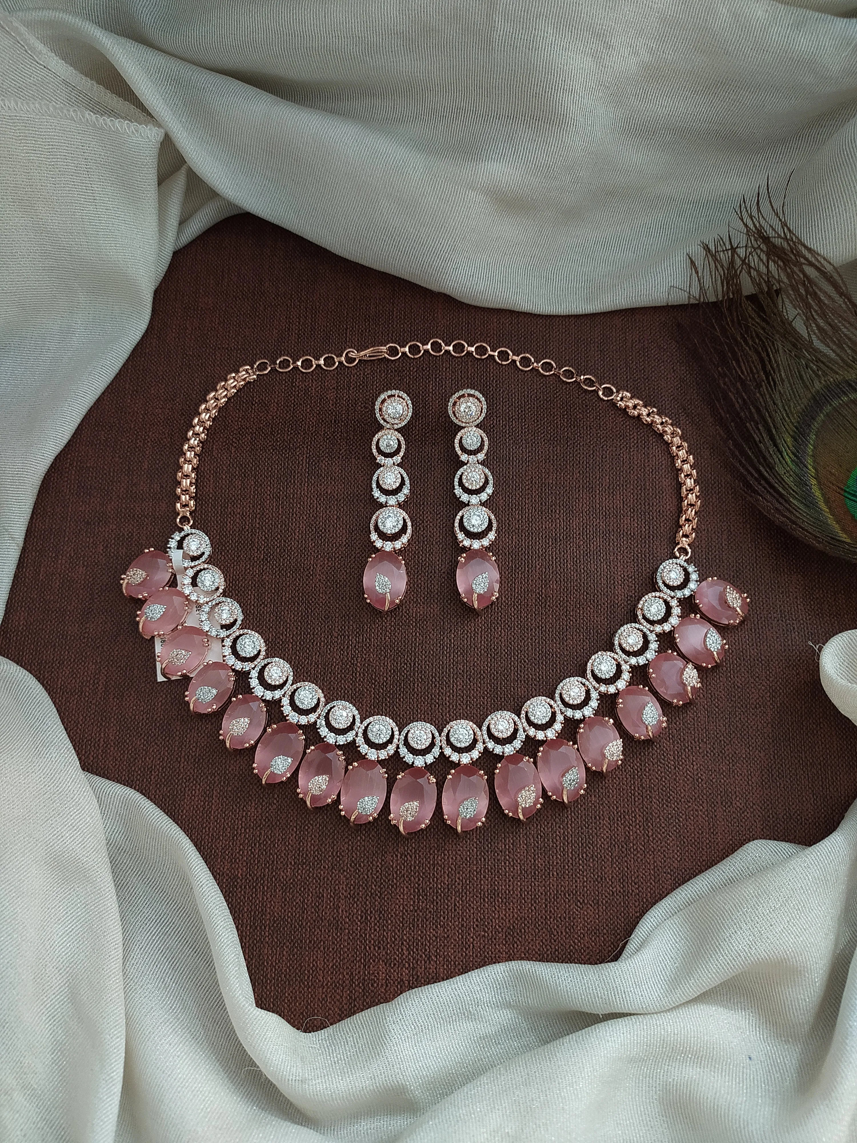 Zircon Necklace Set in Rose Gold Plating