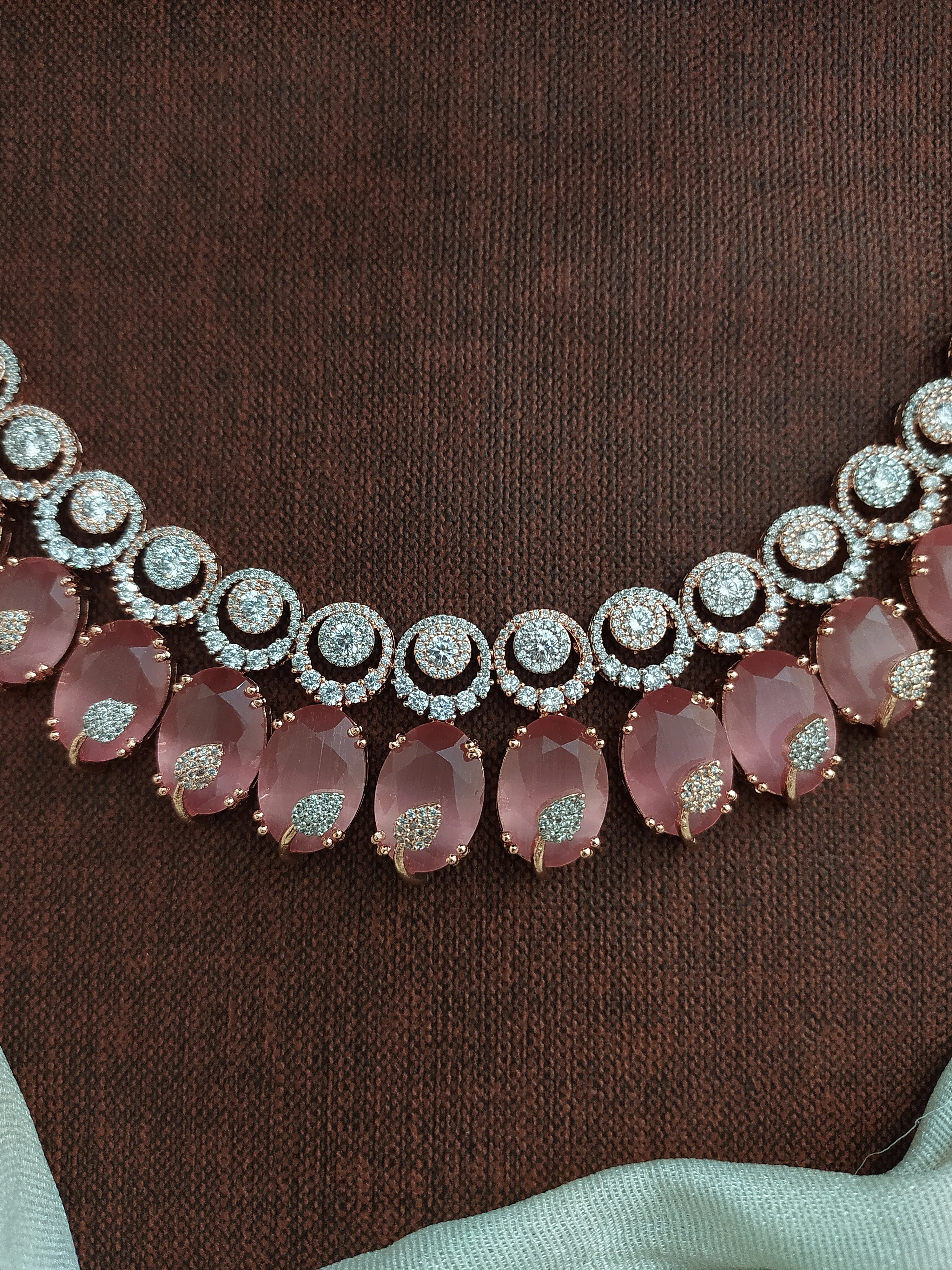 Zircon Necklace Set in Rose Gold Plating