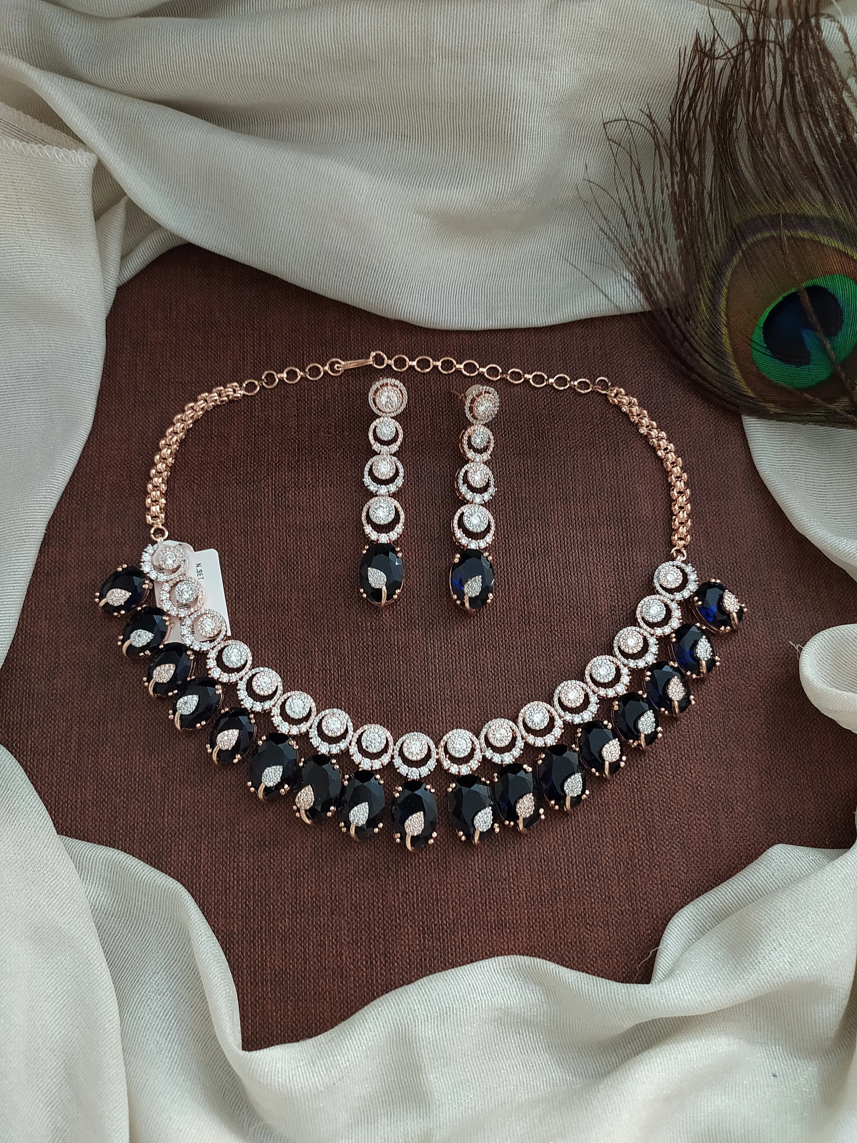 Zircon Necklace Set in Rose Gold Plating