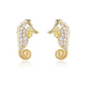 Zircon Seahorse Silver Studs Earrings for Women