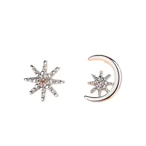 Zircon Star and Moon Asymmetric Silver Studs Earrings for Women