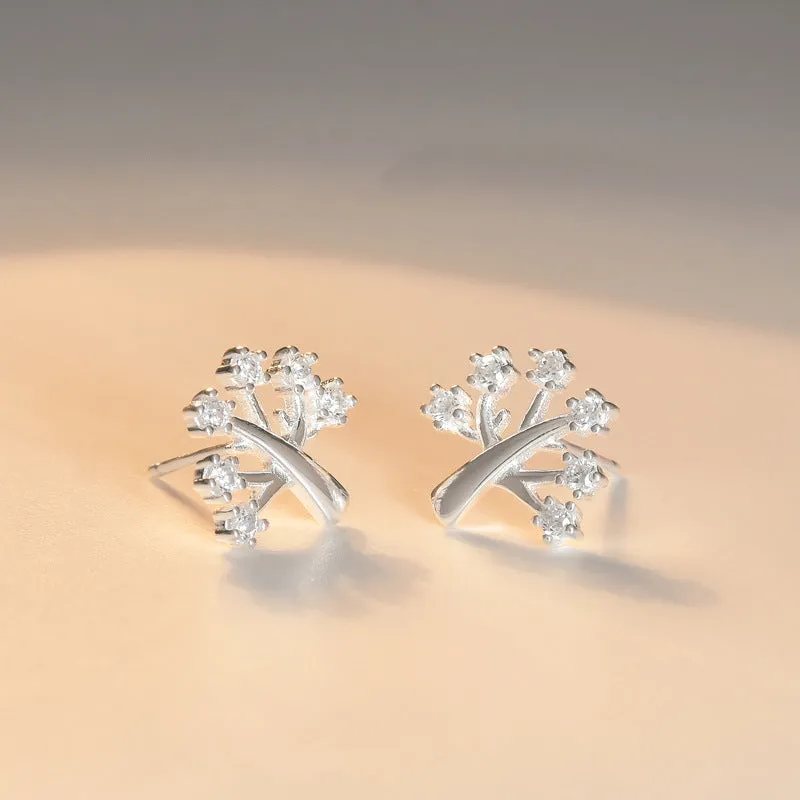 Zircon Tree Silver Stud Earrings for Women