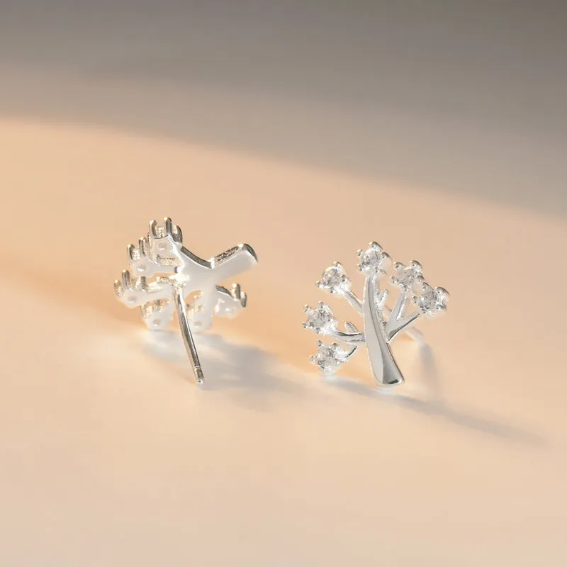 Zircon Tree Silver Stud Earrings for Women