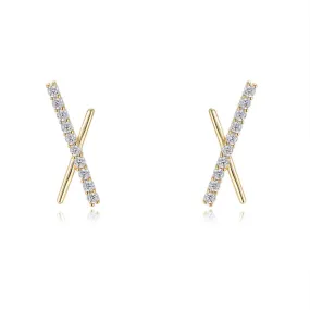 Zircon X-shape Silver Studs Earrings for Women