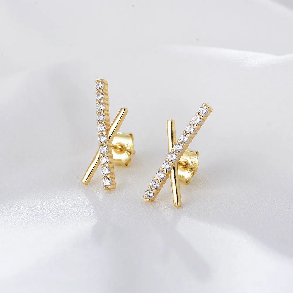 Zircon X-shape Silver Studs Earrings for Women