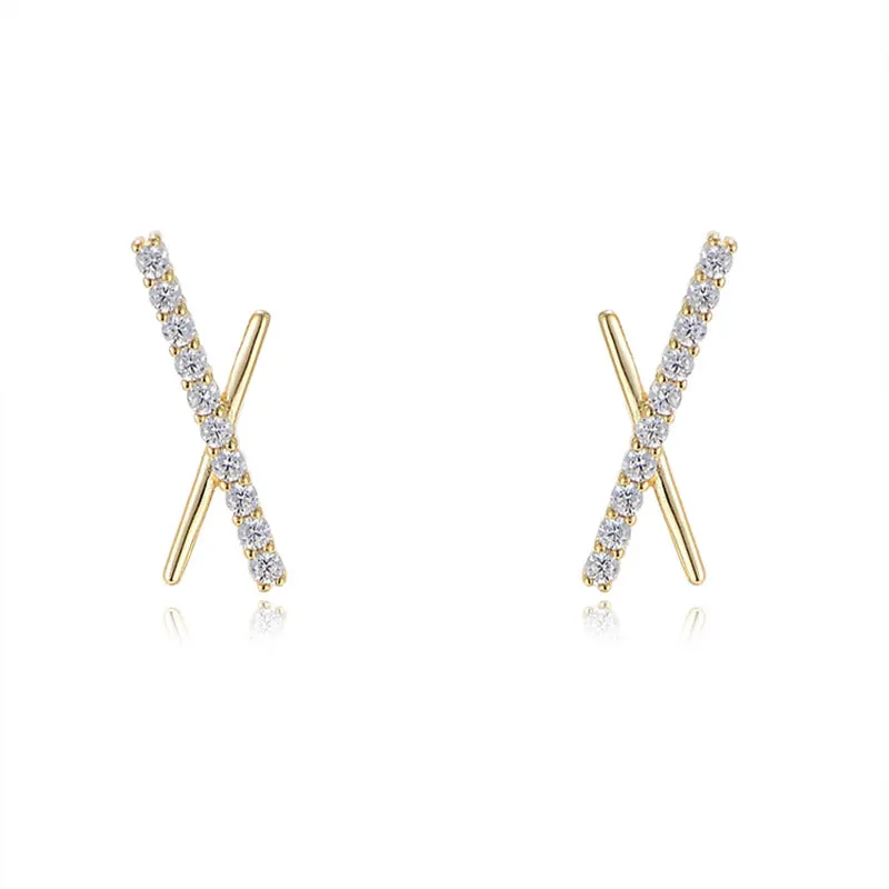 Zircon X-shape Silver Studs Earrings for Women