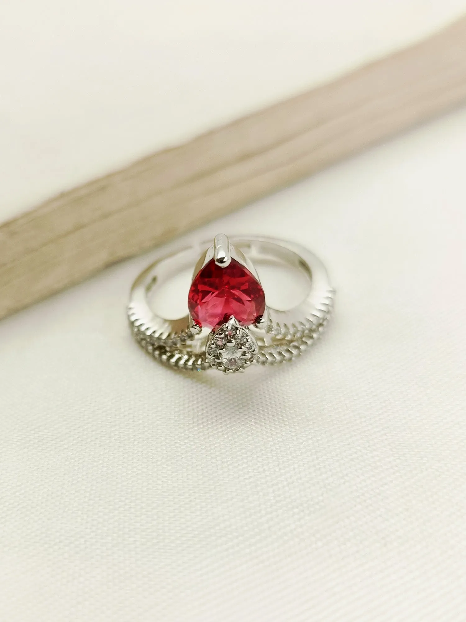 Zufra Maroon American Diamond Finger Ring